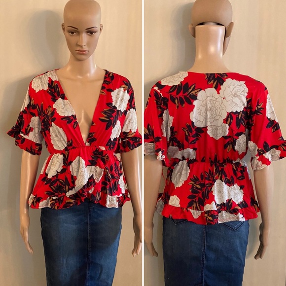 NEW ARRIVAL Red Floral Tops - Picture 2 of 2